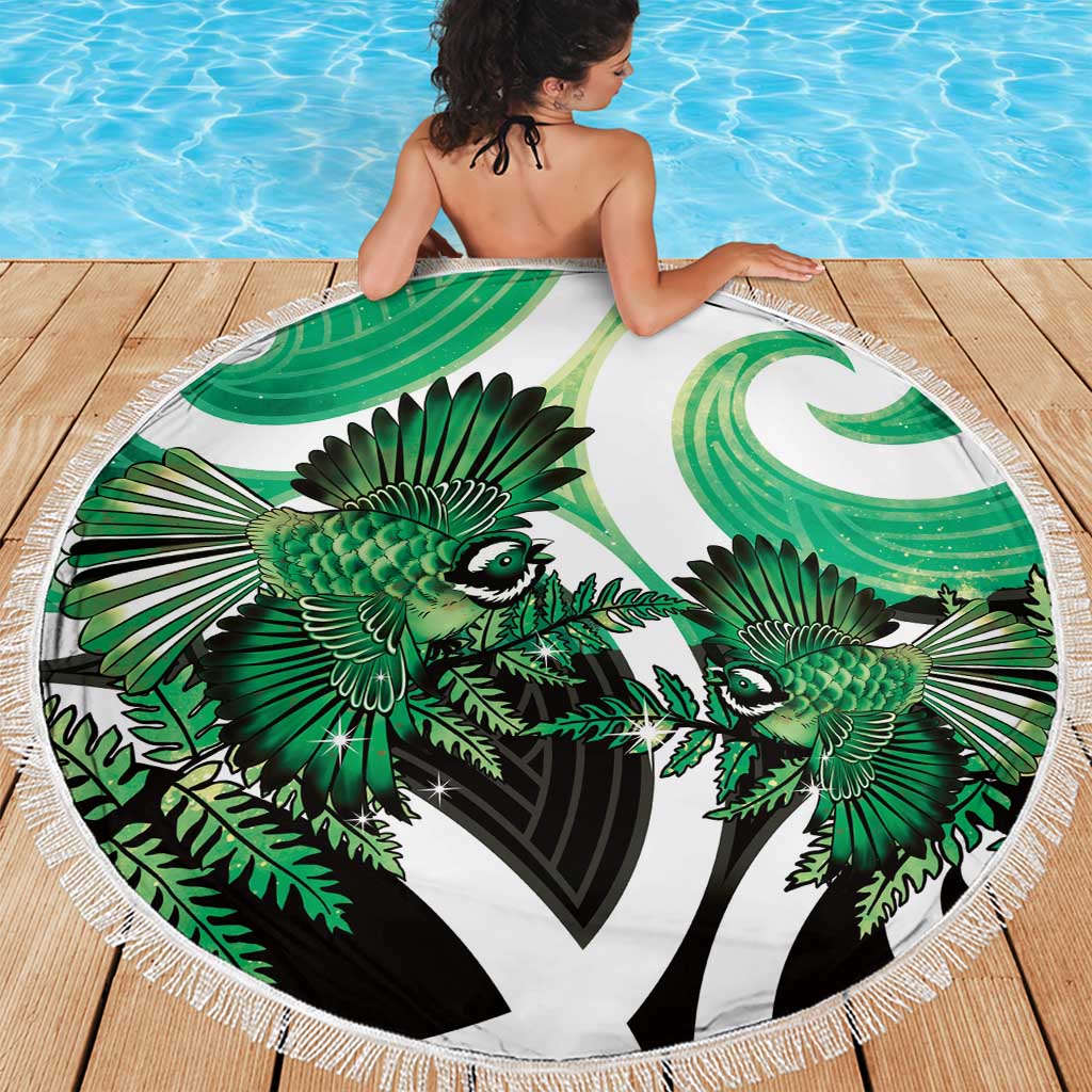Piwakawaka New Zealand Matariki Beach Blanket Maori New Year Silver Fern Green Galaxy