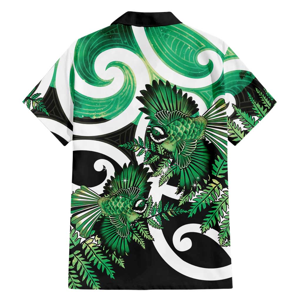 Piwakawaka New Zealand Matariki Family Matching Off Shoulder Maxi Dress and Hawaiian Shirt Maori New Year Silver Fern Green Galaxy LT14 - Polynesian Pride