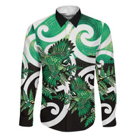 Piwakawaka New Zealand Matariki Family Matching Off Shoulder Maxi Dress and Hawaiian Shirt Maori New Year Silver Fern Green Galaxy LT14 Dad's Shirt - Long Sleeve Green - Polynesian Pride