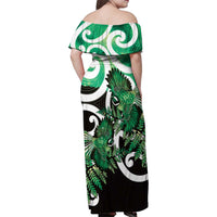 Piwakawaka New Zealand Matariki Family Matching Off Shoulder Maxi Dress and Hawaiian Shirt Maori New Year Silver Fern Green Galaxy LT14 - Polynesian Pride