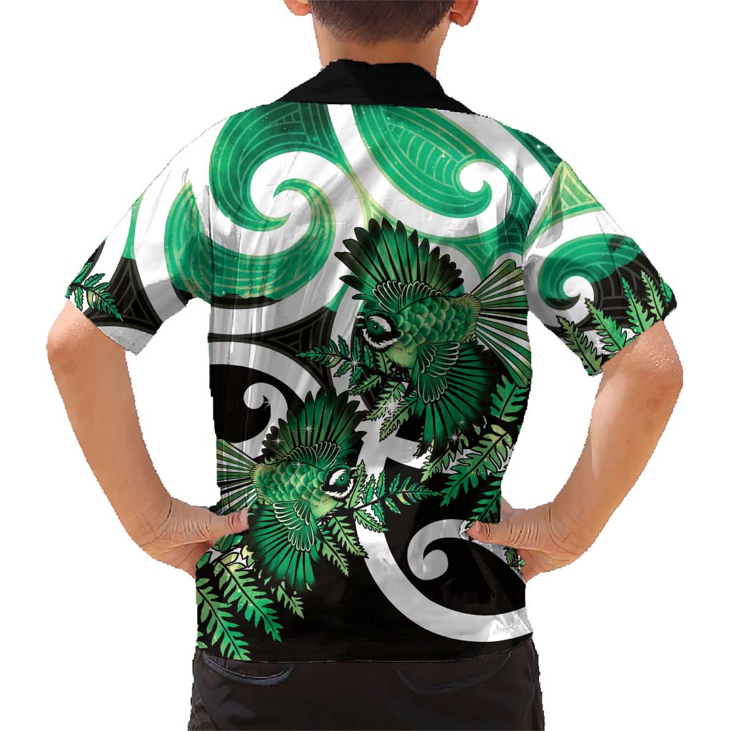 Piwakawaka New Zealand Matariki Family Matching Summer Maxi Dress and Hawaiian Shirt Maori New Year Silver Fern Green Galaxy LT14 - Polynesian Pride