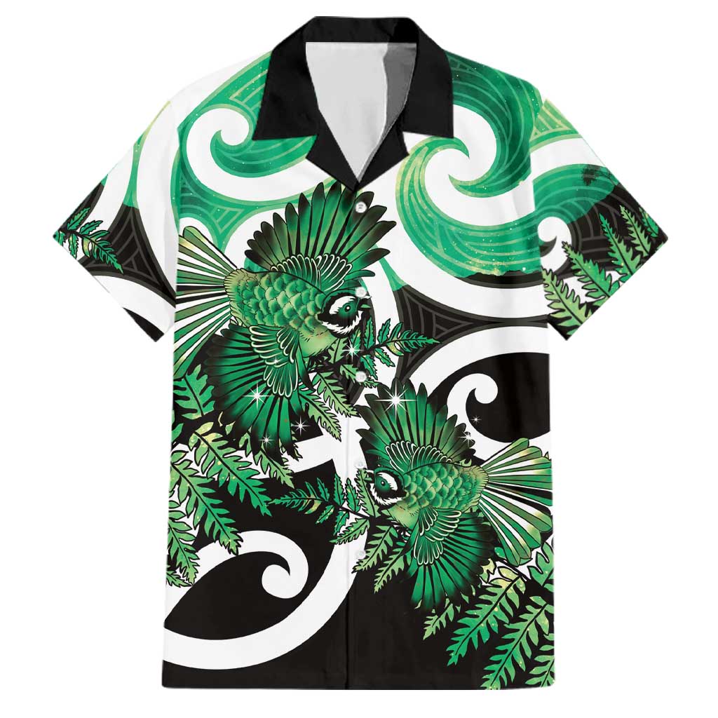 Piwakawaka New Zealand Matariki Family Matching Tank Maxi Dress and Hawaiian Shirt Maori New Year Silver Fern Green Galaxy LT14 Dad's Shirt - Short Sleeve Green - Polynesian Pride