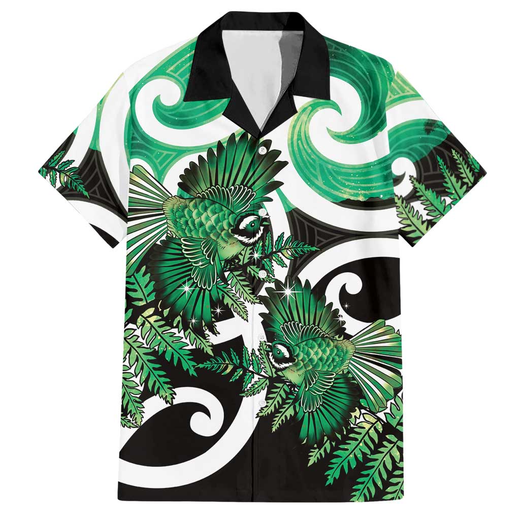 Piwakawaka New Zealand Matariki Hawaiian Shirt Maori New Year Silver Fern Green Galaxy LT14 Green - Polynesian Pride