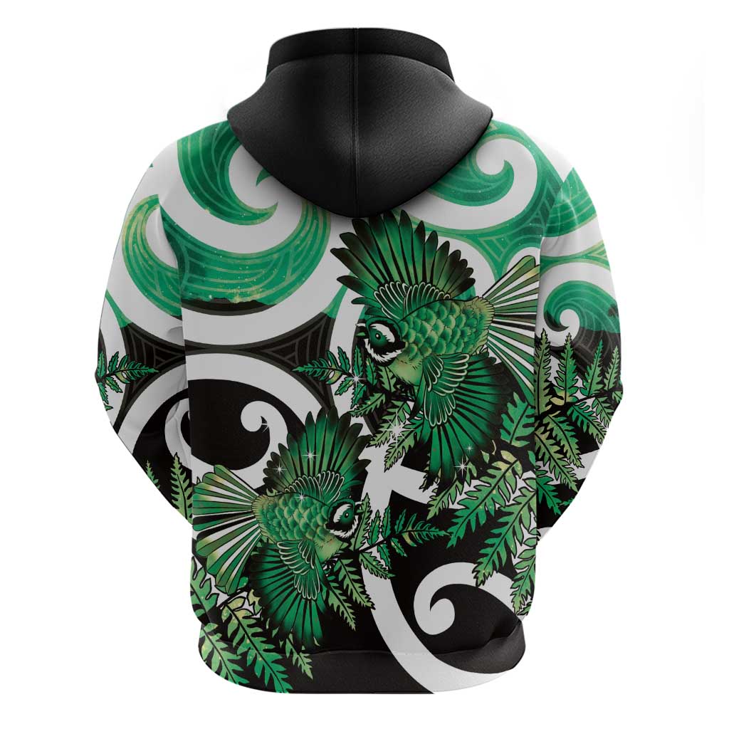 Piwakawaka New Zealand Matariki Hoodie Maori New Year Silver Fern Green Galaxy LT14 - Polynesian Pride