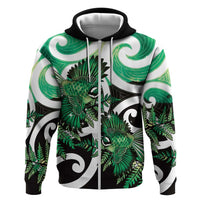 Piwakawaka New Zealand Matariki Hoodie Maori New Year Silver Fern Green Galaxy LT14 Zip Hoodie Green - Polynesian Pride