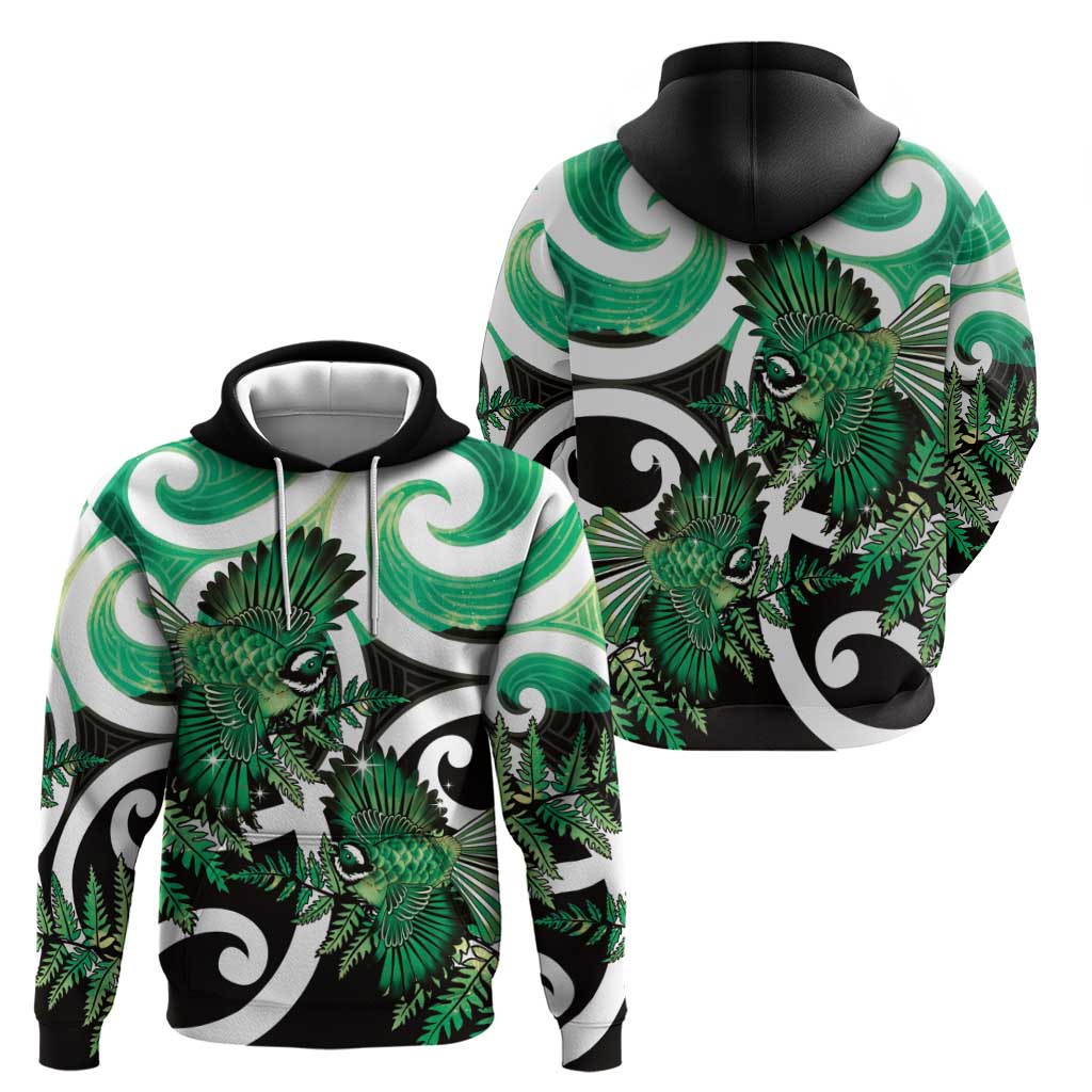 Piwakawaka New Zealand Matariki Hoodie Maori New Year Silver Fern Green Galaxy LT14 - Polynesian Pride