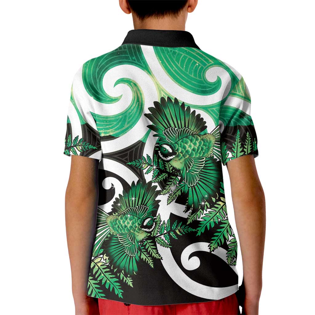 Piwakawaka New Zealand Matariki Kid Polo Shirt Maori New Year Silver Fern Green Galaxy LT14 - Polynesian Pride