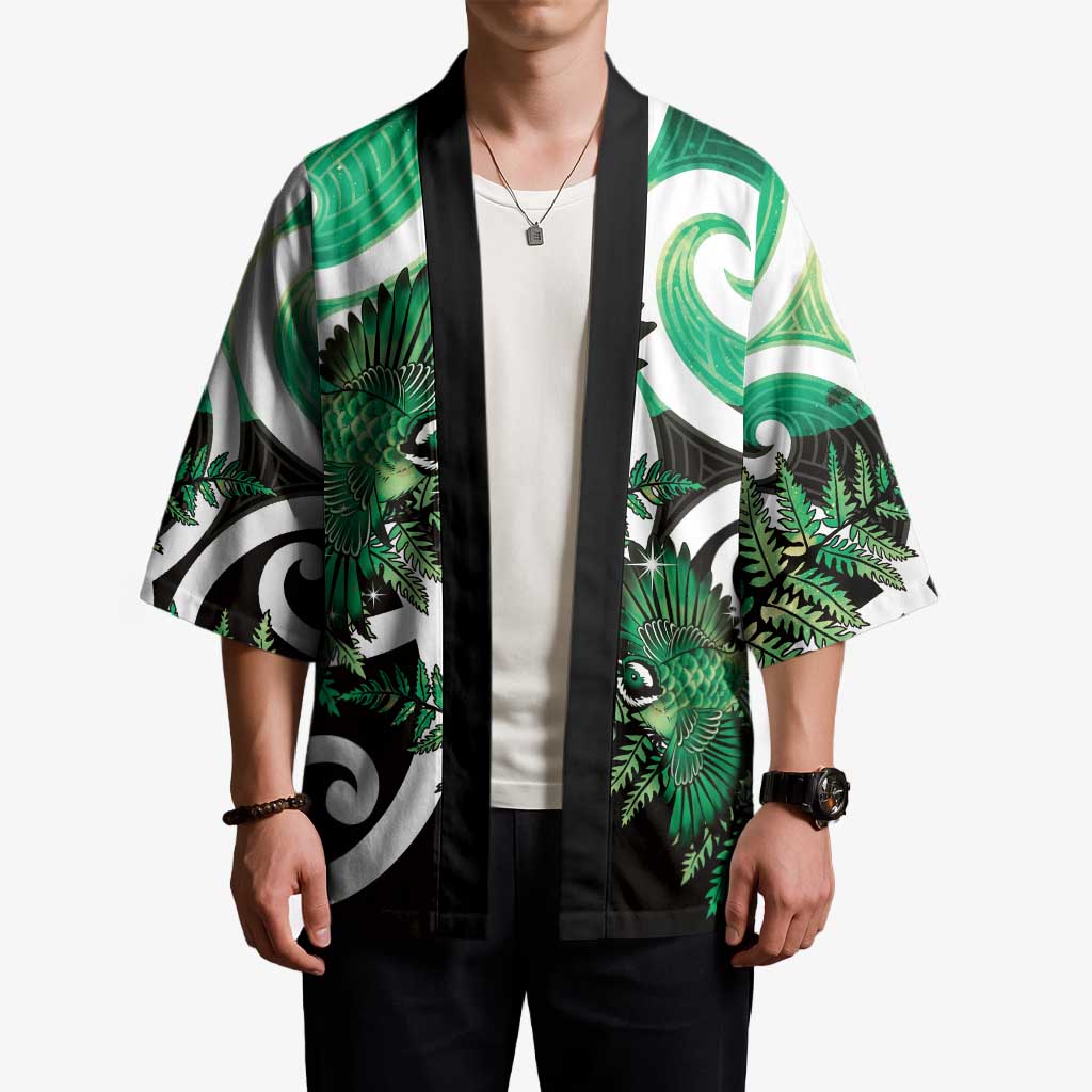 Piwakawaka New Zealand Matariki Kimono Maori New Year Silver Fern Green Galaxy