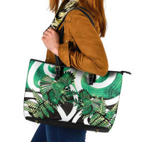 Piwakawaka New Zealand Matariki Leather Tote Bag Maori New Year Silver Fern Green Galaxy LT14 Green - Polynesian Pride