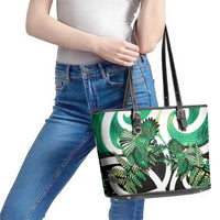 Piwakawaka New Zealand Matariki Leather Tote Bag Maori New Year Silver Fern Green Galaxy LT14 - Polynesian Pride