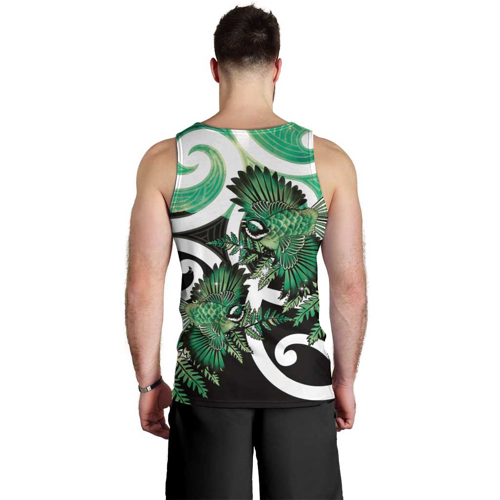 Piwakawaka New Zealand Matariki Men Tank Top Maori New Year Silver Fern Green Galaxy LT14 - Polynesian Pride
