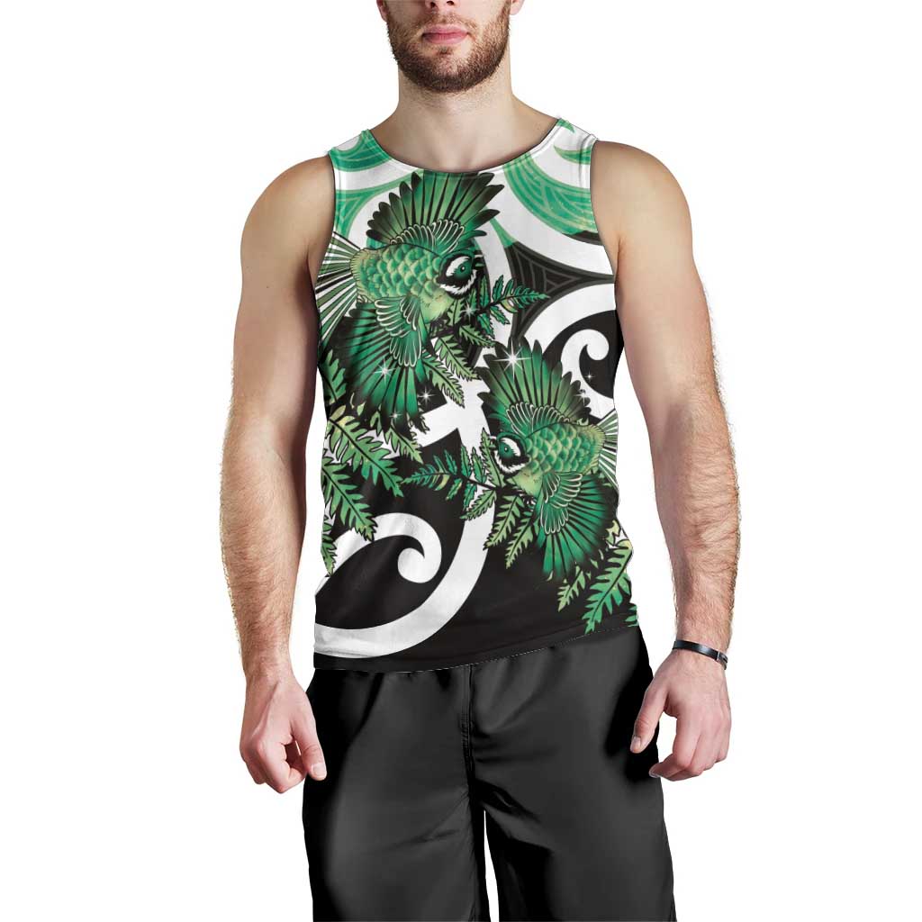 Piwakawaka New Zealand Matariki Men Tank Top Maori New Year Silver Fern Green Galaxy LT14 - Polynesian Pride