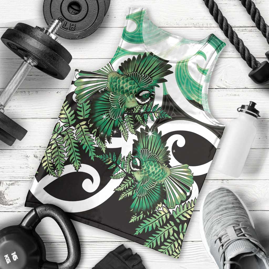 Piwakawaka New Zealand Matariki Men Tank Top Maori New Year Silver Fern Green Galaxy LT14 - Polynesian Pride