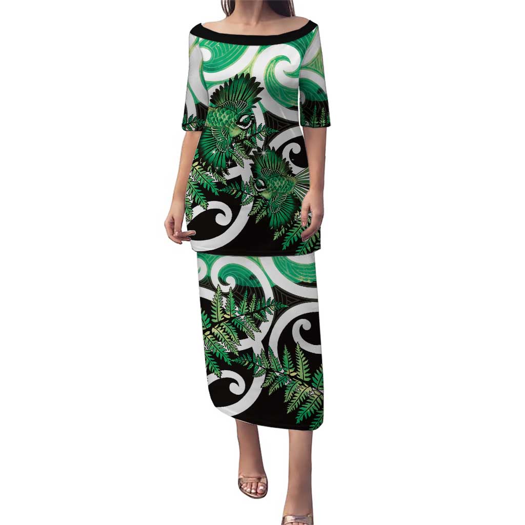 Piwakawaka New Zealand Matariki Puletasi Maori New Year Silver Fern Green Galaxy