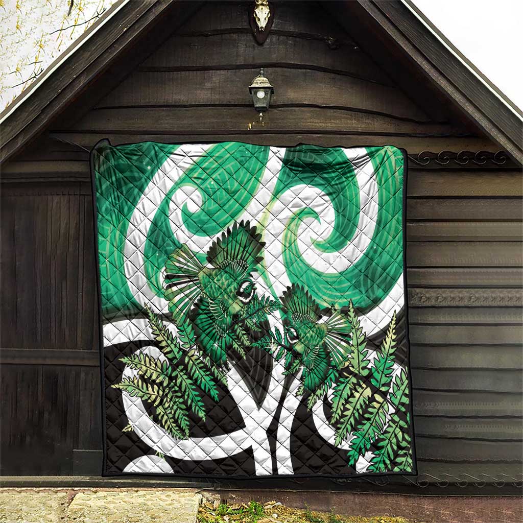 Piwakawaka New Zealand Matariki Quilt Maori New Year Silver Fern Green Galaxy LT14 - Polynesian Pride