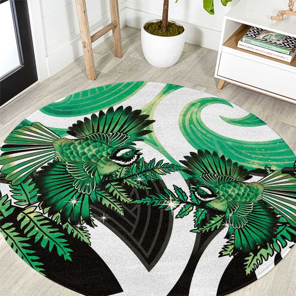 Piwakawaka New Zealand Matariki Round Carpet Maori New Year Silver Fern Green Galaxy