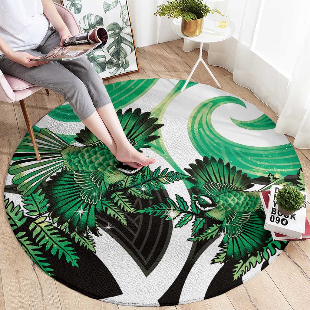 Piwakawaka New Zealand Matariki Round Carpet Maori New Year Silver Fern Green Galaxy LT14 - Polynesian Pride
