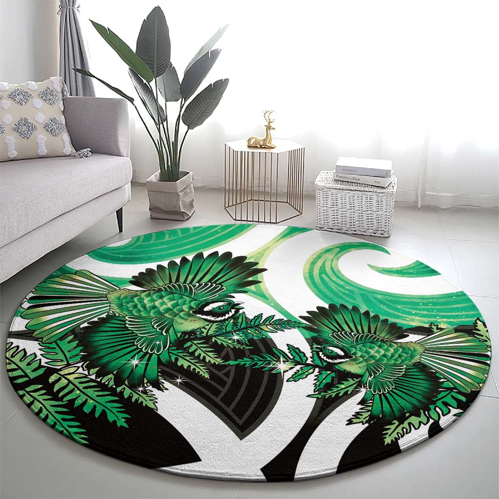 Piwakawaka New Zealand Matariki Round Carpet Maori New Year Silver Fern Green Galaxy LT14 - Polynesian Pride