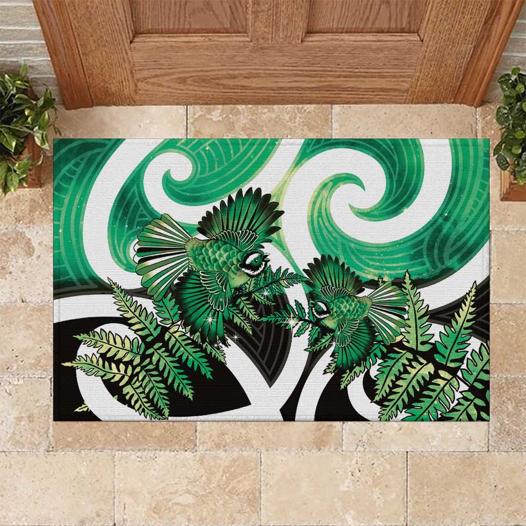 Piwakawaka New Zealand Matariki Rubber Doormat Maori New Year Silver Fern Green Galaxy LT14 Green - Polynesian Pride