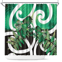 Piwakawaka New Zealand Matariki Shower Curtain Maori New Year Silver Fern Green Galaxy