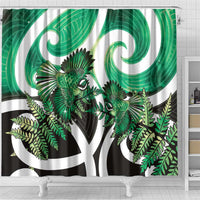 Piwakawaka New Zealand Matariki Shower Curtain Maori New Year Silver Fern Green Galaxy