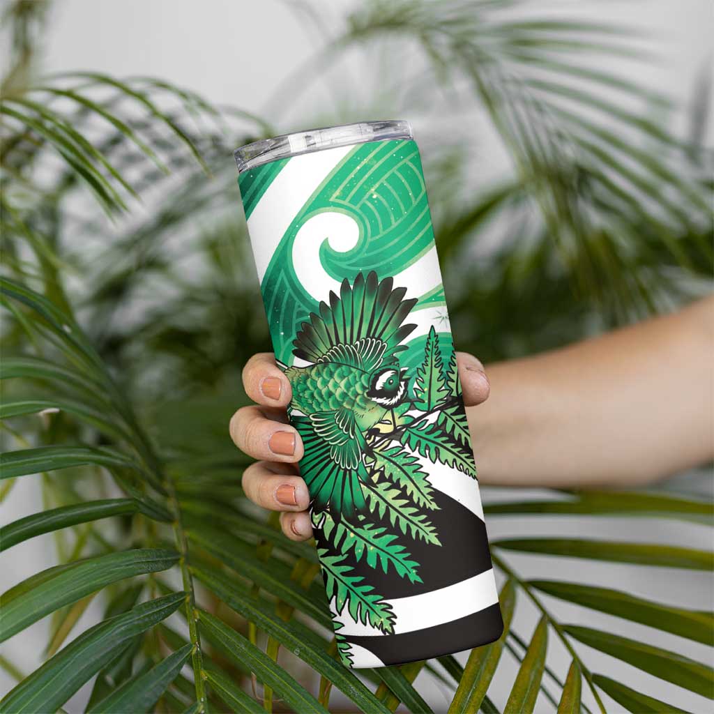 Piwakawaka New Zealand Matariki Skinny Tumbler Maori New Year Silver Fern Green Galaxy LT14 - Polynesian Pride