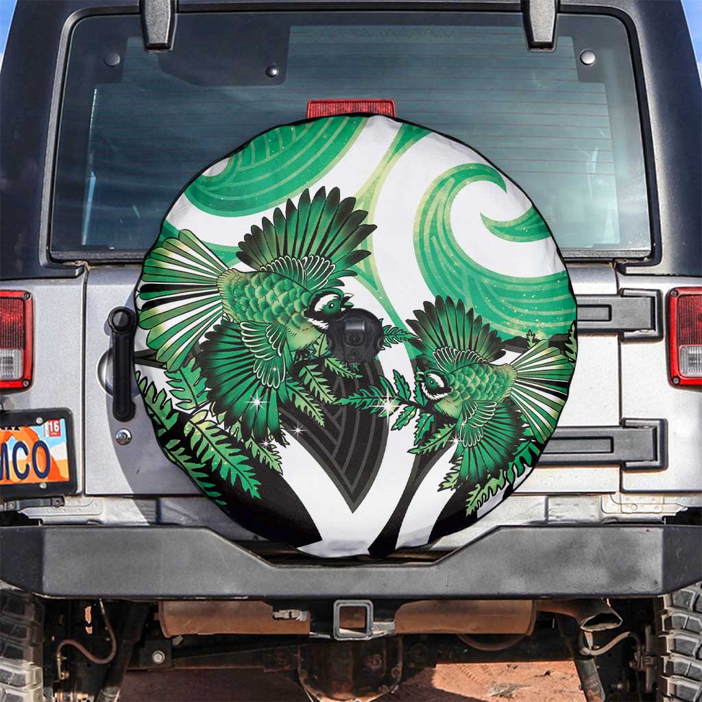 Piwakawaka New Zealand Matariki Spare Tire Cover Maori New Year Silver Fern Green Galaxy LT14 Green - Polynesian Pride