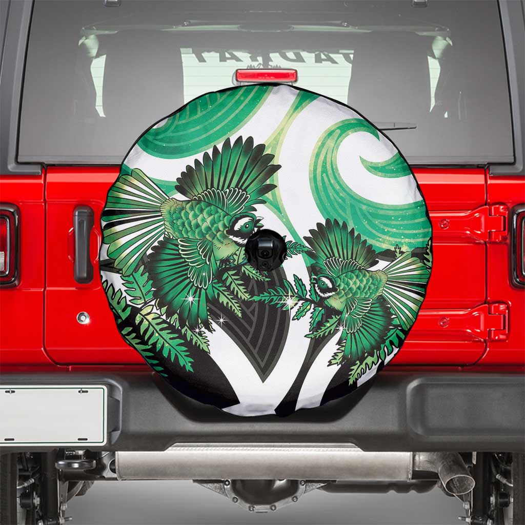 Piwakawaka New Zealand Matariki Spare Tire Cover Maori New Year Silver Fern Green Galaxy LT14 - Polynesian Pride