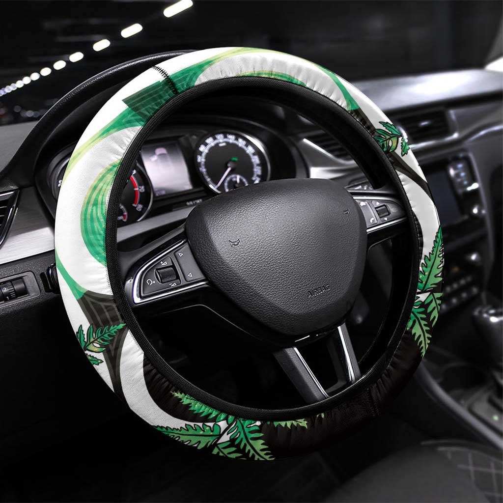 Piwakawaka New Zealand Matariki Steering Wheel Cover Maori New Year Silver Fern Green Galaxy LT14 Universal Fit Green - Polynesian Pride