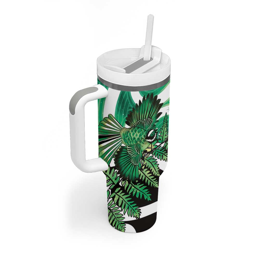 Piwakawaka New Zealand Matariki Tumbler With Handle Maori New Year Silver Fern Green Galaxy
