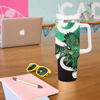 Piwakawaka New Zealand Matariki Tumbler With Handle Maori New Year Silver Fern Green Galaxy