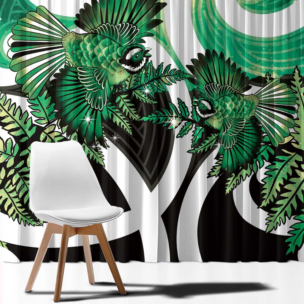 Piwakawaka New Zealand Matariki Window Curtain Maori New Year Silver Fern Green Galaxy LT14 - Polynesian Pride