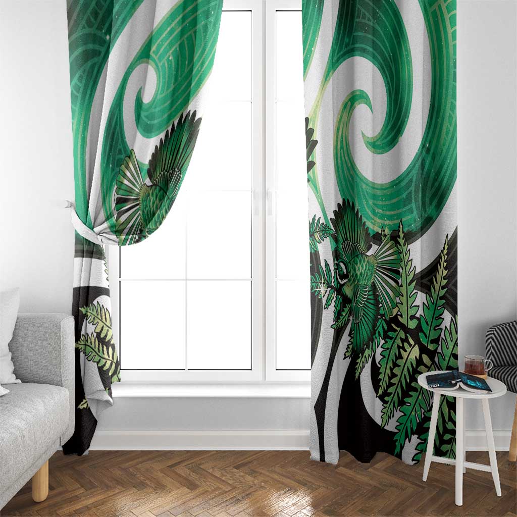 Piwakawaka New Zealand Matariki Window Curtain Maori New Year Silver Fern Green Galaxy LT14 - Polynesian Pride