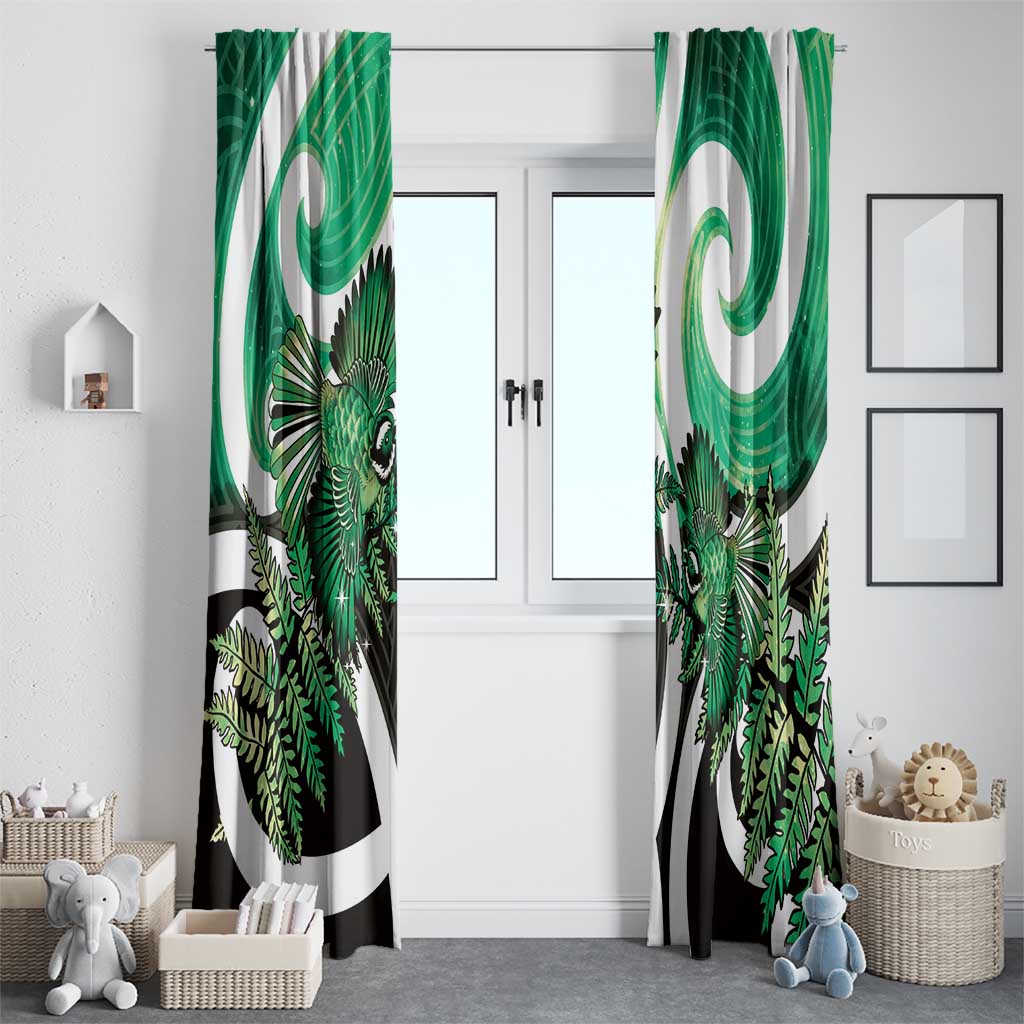 Piwakawaka New Zealand Matariki Window Curtain Maori New Year Silver Fern Green Galaxy LT14 - Polynesian Pride