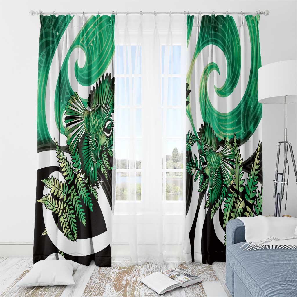 Piwakawaka New Zealand Matariki Window Curtain Maori New Year Silver Fern Green Galaxy LT14 - Polynesian Pride