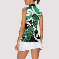 Piwakawaka New Zealand Matariki Women Sleeveless Polo Shirt Maori New Year Silver Fern Green Galaxy LT14 - Polynesian Pride
