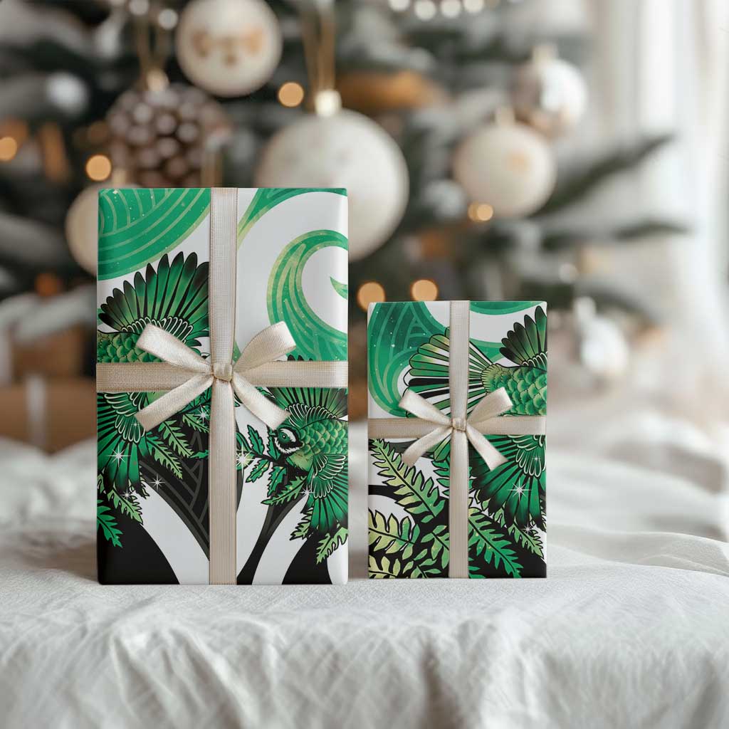 Piwakawaka New Zealand Matariki Wrapping Paper Maori New Year Silver Fern Green Galaxy LT14 - Polynesian Pride