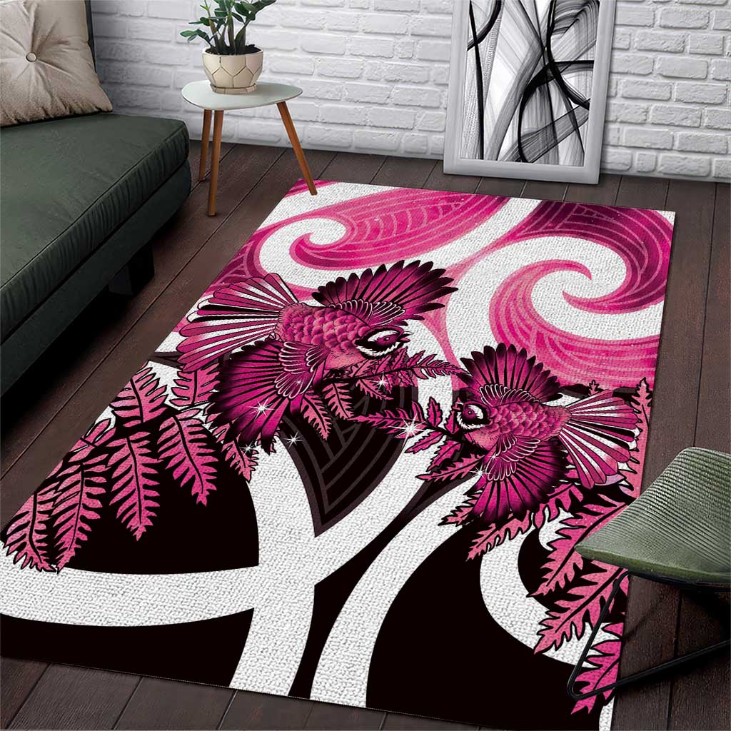Piwakawaka New Zealand Matariki Area Rug Maori New Year Silver Fern Pink Galaxy
