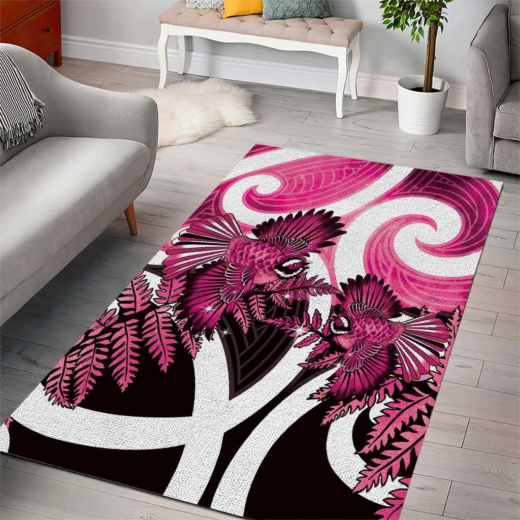 Piwakawaka New Zealand Matariki Area Rug Maori New Year Silver Fern Pink Galaxy
