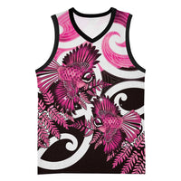 Piwakawaka New Zealand Matariki Basketball Jersey Maori New Year Silver Fern Pink Galaxy LT14 Unisex Pink - Polynesian Pride