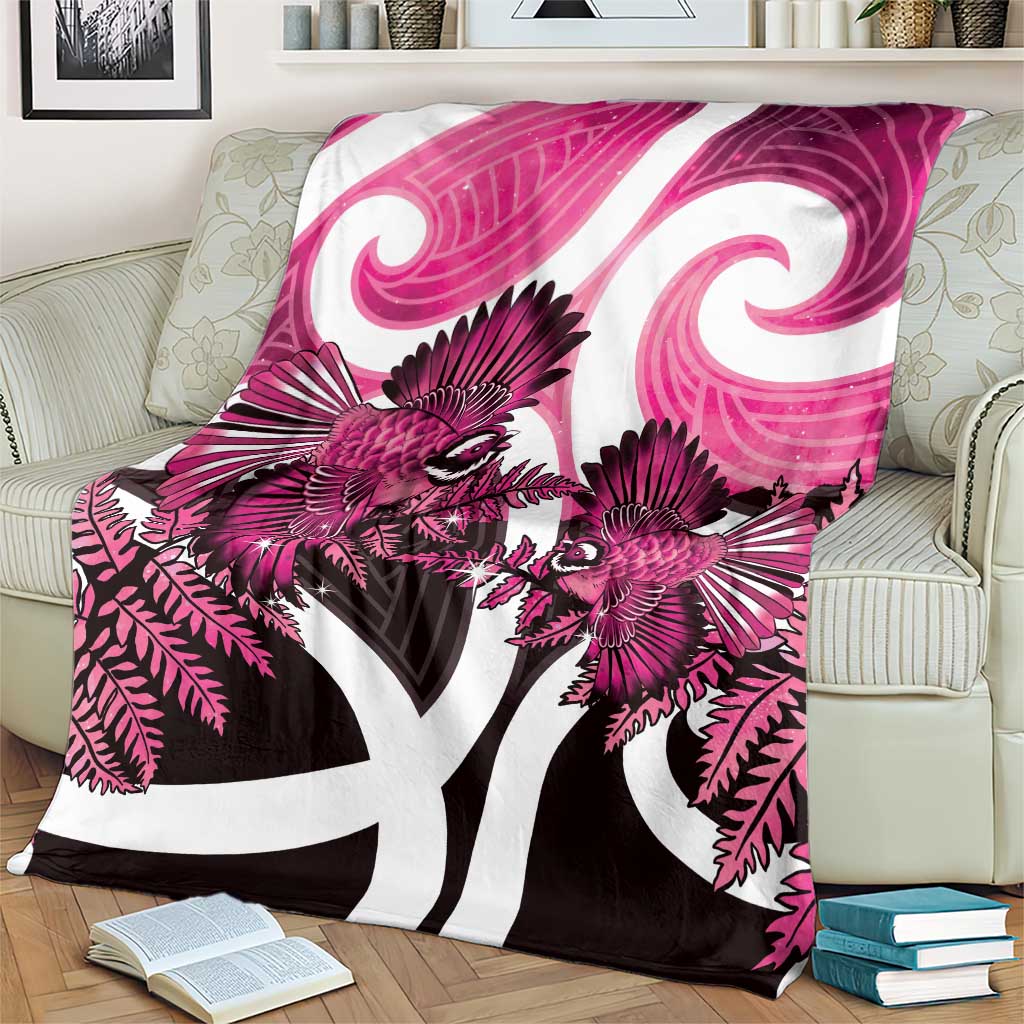 Piwakawaka New Zealand Matariki Blanket Maori New Year Silver Fern Pink Galaxy