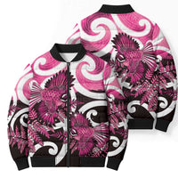 Piwakawaka New Zealand Matariki Bomber Puffer Jacket Maori New Year Silver Fern Pink Galaxy