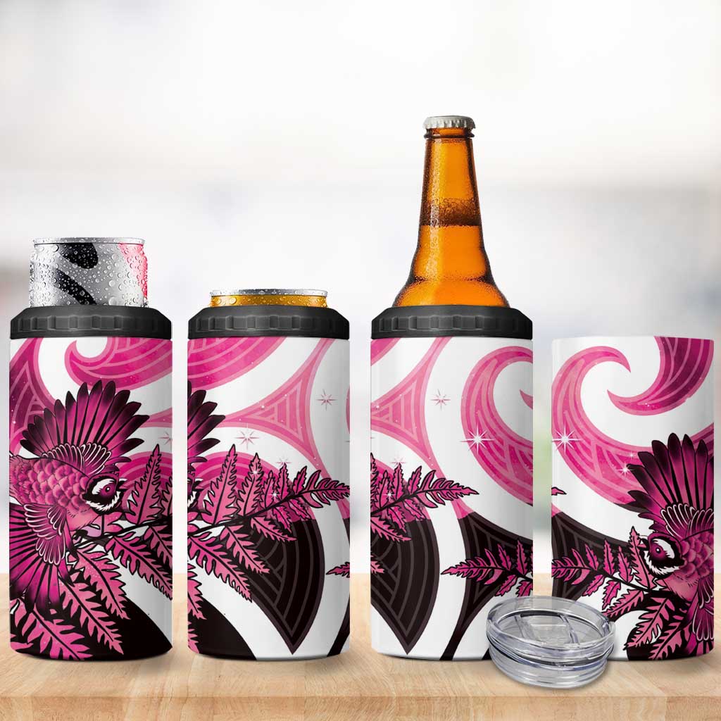 Piwakawaka New Zealand Matariki 4 in 1 Can Cooler Tumbler Maori New Year Silver Fern Pink Galaxy LT14 - Polynesian Pride