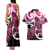 Piwakawaka New Zealand Matariki Couples Matching Tank Maxi Dress and Hawaiian Shirt Maori New Year Silver Fern Pink Galaxy LT14 - Polynesian Pride