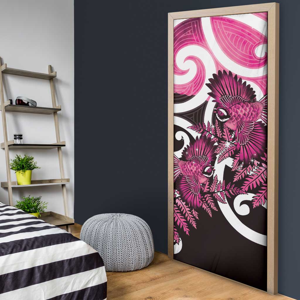 Piwakawaka New Zealand Matariki Door Cover Maori New Year Silver Fern Pink Galaxy LT14 - Polynesian Pride