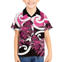 Piwakawaka New Zealand Matariki Family Matching Off Shoulder Maxi Dress and Hawaiian Shirt Maori New Year Silver Fern Pink Galaxy LT14 Son's Shirt Pink - Polynesian Pride