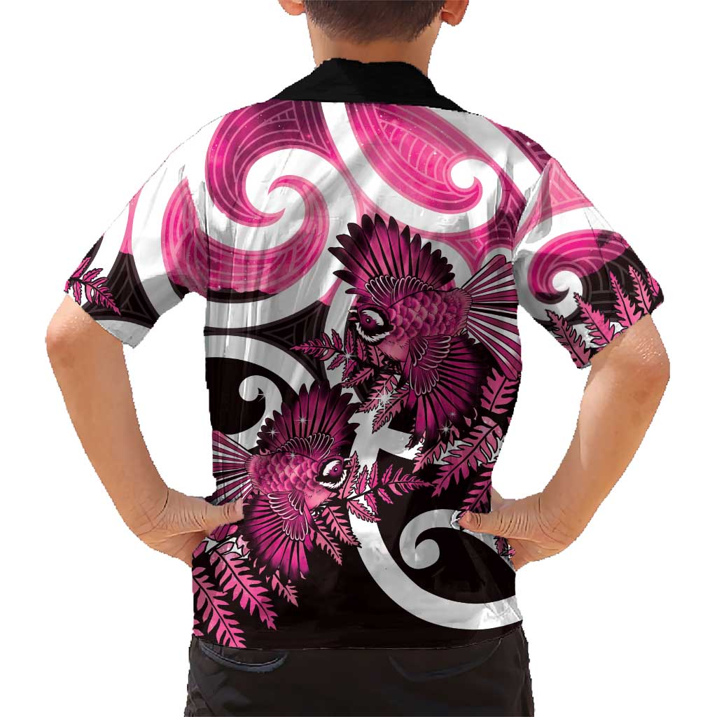 Piwakawaka New Zealand Matariki Family Matching Puletasi and Hawaiian Shirt Maori New Year Silver Fern Pink Galaxy LT14 - Polynesian Pride