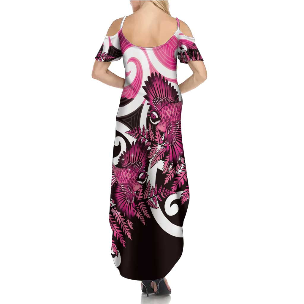 Piwakawaka New Zealand Matariki Family Matching Summer Maxi Dress and Hawaiian Shirt Maori New Year Silver Fern Pink Galaxy LT14 - Polynesian Pride