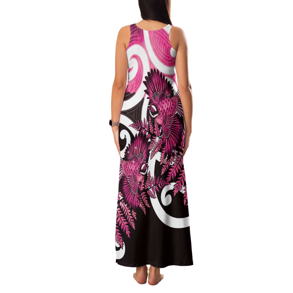 Piwakawaka New Zealand Matariki Family Matching Tank Maxi Dress and Hawaiian Shirt Maori New Year Silver Fern Pink Galaxy LT14 - Polynesian Pride