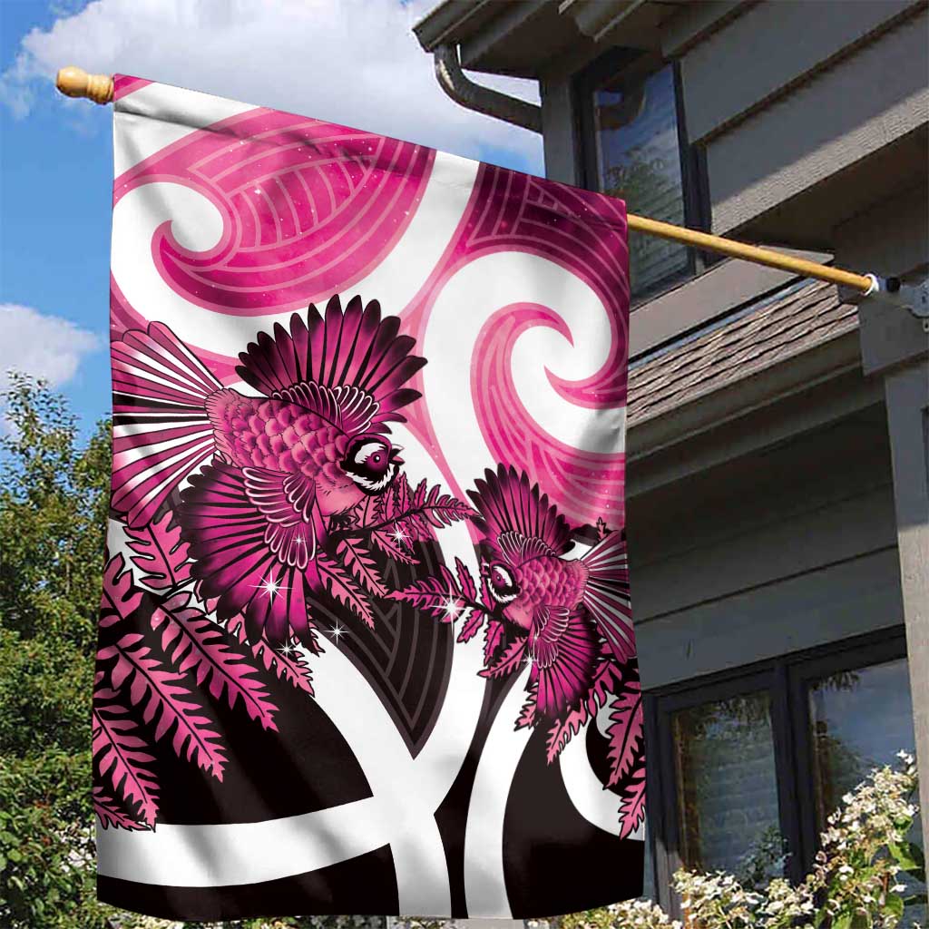 Piwakawaka New Zealand Matariki Garden Flag Maori New Year Silver Fern Pink Galaxy LT14 - Polynesian Pride